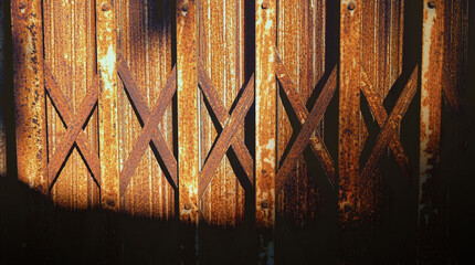 Rust Steel Stretch Door with light and shadow, Old Rust Steel Door Stretch Texture.