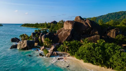 Rideaux tamisants Anse Source D'Agent, île de La Digue, Seychelles Anse Source d& 39 Argent beach, La Digue Island, Seyshelles, Drone vue aérienne de La Digue Seychelles bird eye view.of tropical Island