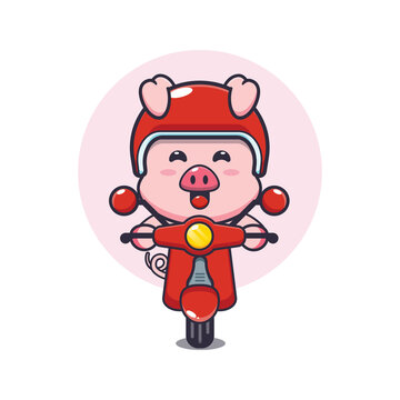 cute pig mascot cartoon character ride on scooter