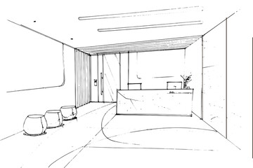 Company office waiting area sketch drawing,Modern design,vector,2d illustration