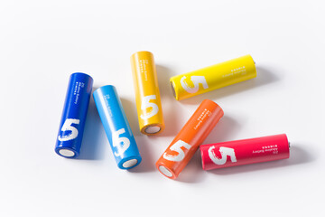 colorful batteries isolated on white background