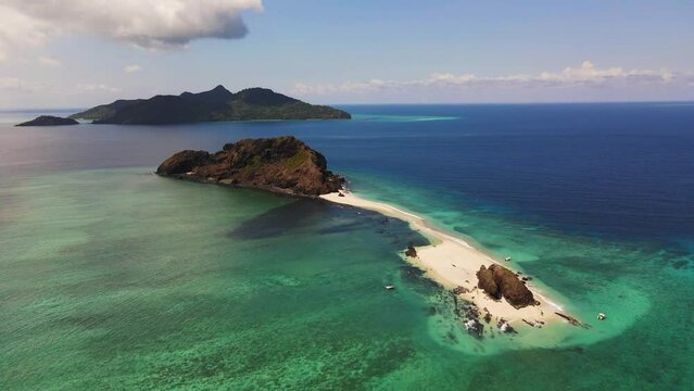 Beautiful drone aerial view of Mayotte lagoon and coral reef