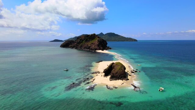 Beautiful drone aerial view of Mayotte lagoon and coral reef