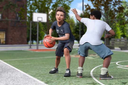 バスケットボールをプレーする2人の男の子