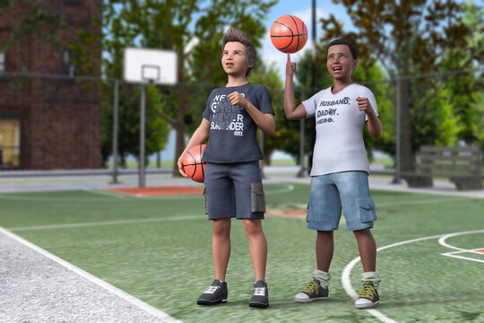 バスケットボール選手を夢見る2人の男の子