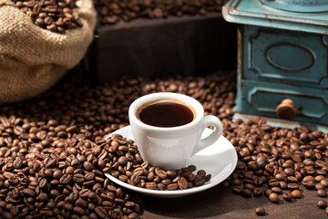 Cup Of espresso Coffee and roasted beans