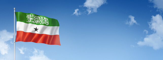 Somaliland flag isolated on a blue sky. Horizontal banner