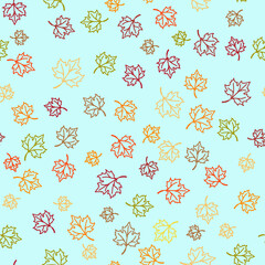 Coloring Maple leaves on blue background. Seamless pattern for textile, wallpapers, gift wrap and scrapbook. Vector illustration.