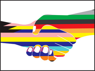 Hand Shaking Gesture multi color Hands Diversity concept vector illustration.