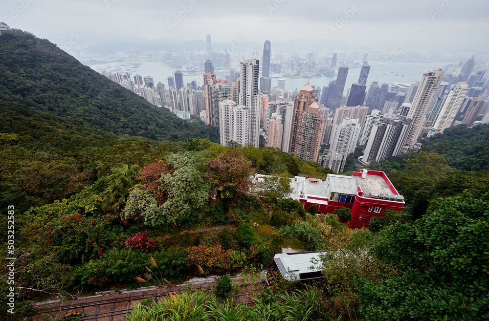 Sticker Amazing view on Hong Kong city skyline from the Victoria peak, China.