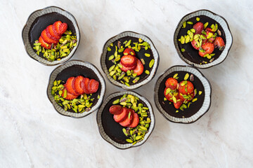 Chocolate StrawBerry Parfait Pudding with Pistachio.