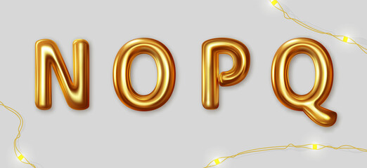 Metallic gold alphabet letters symbol - NOPQ. Creative vector illustration