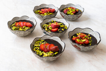 Chocolate StrawBerry Parfait Pudding with Pistachio.