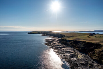 Aerial view of the amazing rocky coast at Ballyederland by St Johns Point in County Donegal - Ireland.
