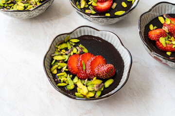Chocolate StrawBerry Parfait Pudding with Pistachio.