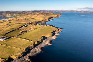 Aerial view of the amazing rocky coast at Ballyederland including the Ringfort by St Johns Point in County Donegal - Ireland.