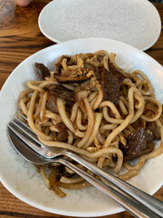 Udon Noodles with Meat and Korean Sauce.