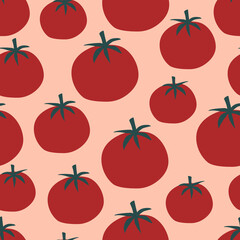 Abstract tomatoes hand drawn vector illustration. Seasonal vegetables harvest in flat style. Colorful seamless pattern.