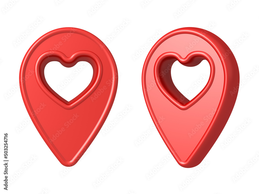 Aufkleber Love like heart shape hole on location map pointer pin isolated on white background creative idea concept 3D rendering