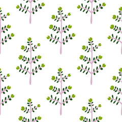 Hand drawn a sprig with berries seamless pattern. Branch with leaves and berry wallpaper.