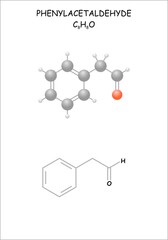 Stylized molecule model/structural formula of phenylacetaldehyde. Use as aroma component.