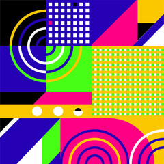 Bright abstract geometric banner in black, green, pink, orange. Vector.