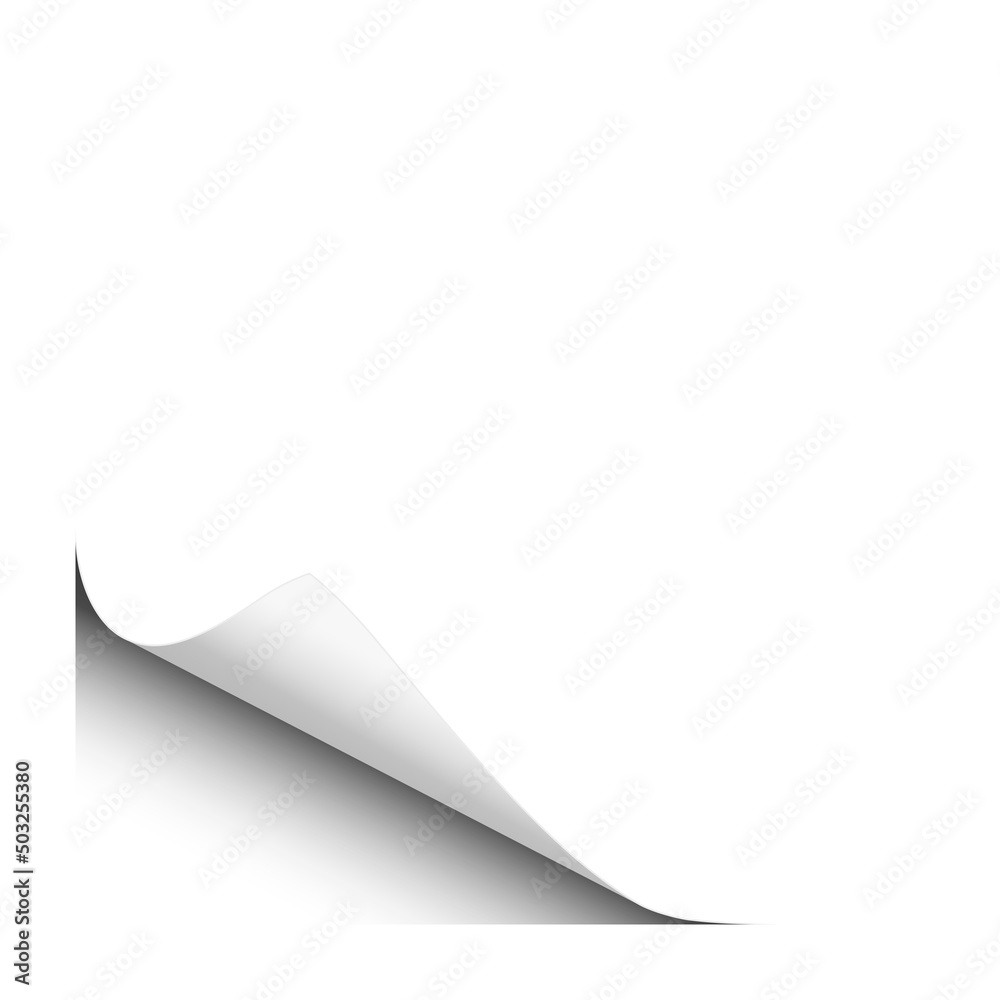 Wall mural page curl of lower left corner of white sheet. template paper design.