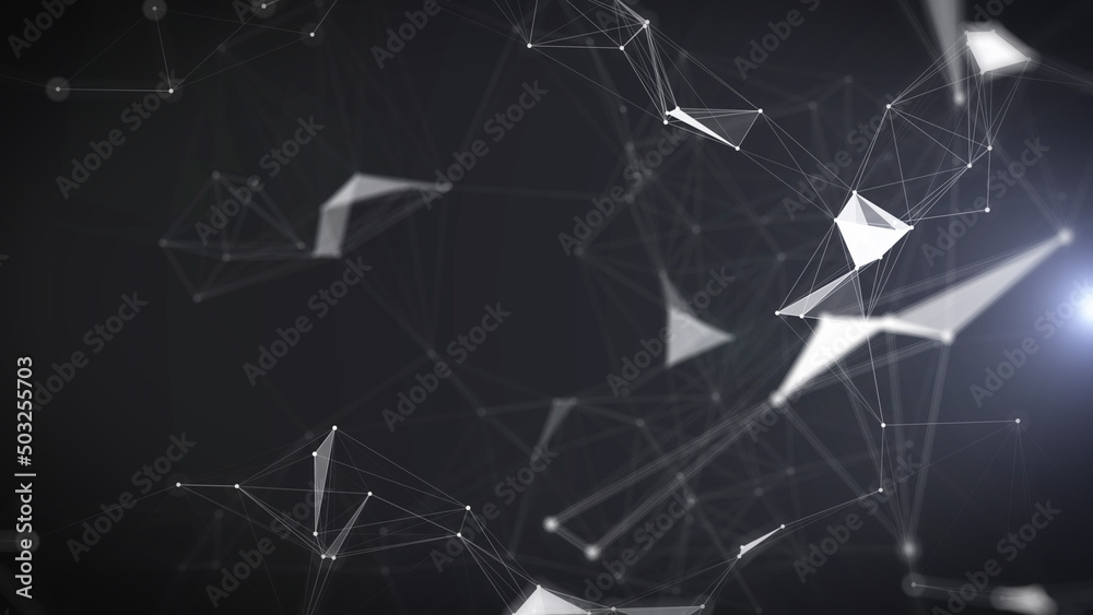 Poster Abstract dynamic dots lines network connection technology background. Digital wave flowing illustration. Big data visualization concept.