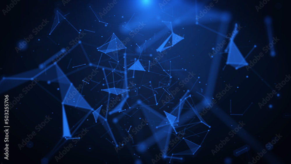 Poster Technology Scientific Digital Visualization Data Communication Network. Blue Plexus Polygonal Element Connection Structure Dynamic Moving Pattern Illustration Background.