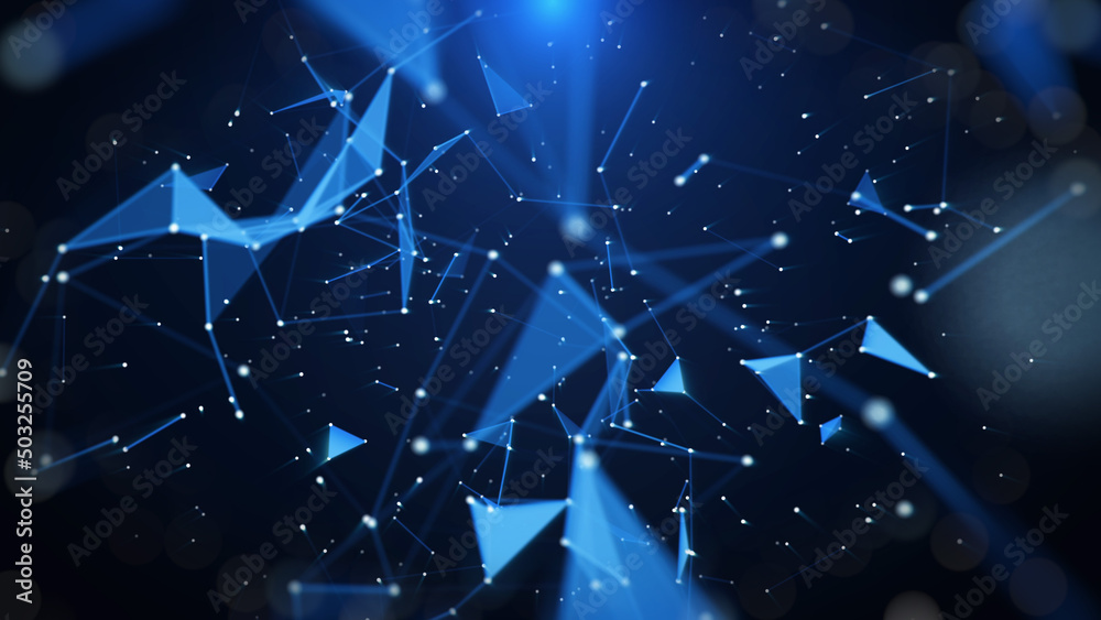Leinwandbilder Digital technology plexus line connection organic moving flowing Illustration pattern futuristic background.