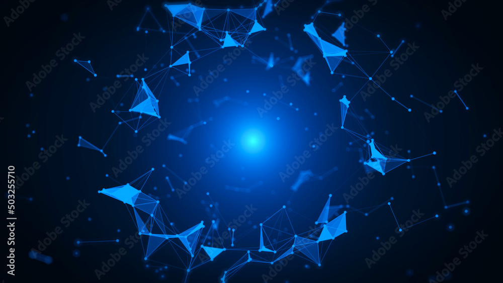 Aufkleber Digital Technology Circle Tunnel Gate Polygon Plexus Data Network Simulation Illustration Background. Blue Scientific Geometric Structure Concept.