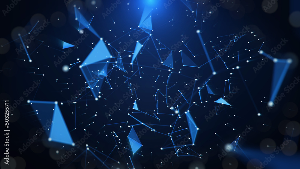 Poster Light Blue Abstract Technology Digital Polygon Plexus Communication Network Concept. Data Connection Structure Transfer Illustration.
