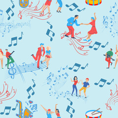 Fototapeta na wymiar Seamless pattern with music and dancing