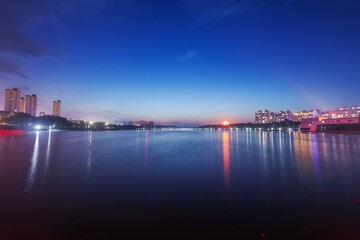 Night view of waterfront city, North China