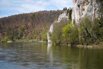 Danube breakthrough from Kelheim to Weltenburg monastery with rocks and the current of the Danube