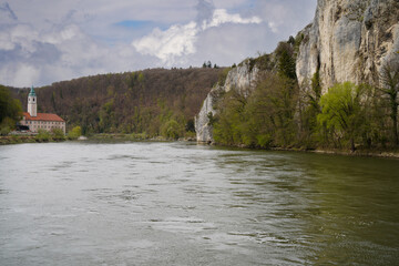 Danube breakthrough from Kelheim to Weltenburg monastery with rocks and the current of the Danube