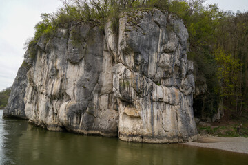 Danube breakthrough from Kelheim to Weltenburg monastery with rocks and the current of the Danube