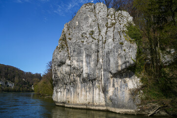 Danube breakthrough from Kelheim to Weltenburg monastery with rocks and the current of the Danube