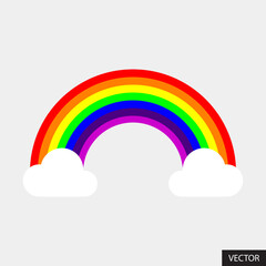 Rainbow with Clouds vector illustration in flat style design isolated on gray background.