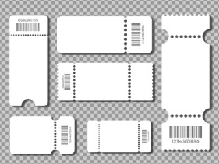 Set blank ticket template. Color white. Concert tickets, lottery coupons. Vector coupon. Ticket template.