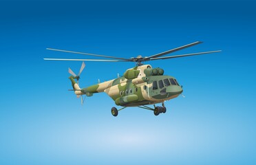 Fototapeta na wymiar Military helicopter 3d blueprint. Industrial isolated image. War copter. Vector illustration Blue sky wallpaper. Abstract. Vector illustration.