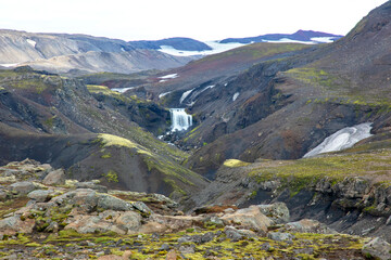 Fototapeta na wymiar Waterfalls in the Skoda river. Iceland. Nature and places for wonderful travels