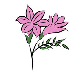 Beautiful rose bouquet flowers and green leaves growth on white background,hand drawn,creative with illustration in flat design.Floral pattern,decorative series for wallpaper.Valentine day concept.