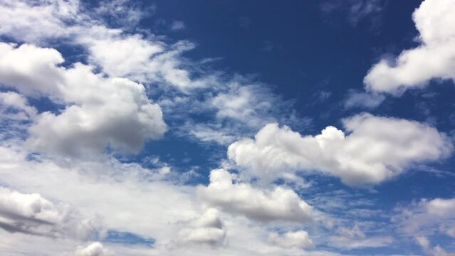 View of blue sky and white clouds. Aerial view. Slow motion sky clouds. Nature. Environment digital cinema composition.