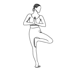 Yoga workout concept,Healthy lifestyle.Line drawing,Woman exercise in yoga posture on over white background.Creative with illustration in flat design.