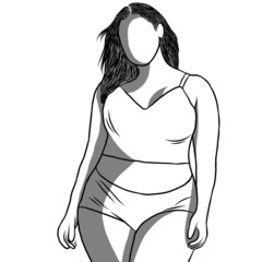 Body positive concept.Woman plus size.Confident obese women wearing a variety of swimwear,swimsuit or bikini in summer.Creative with illustration in flat design.