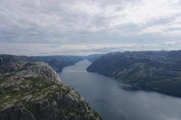 Fototapeta na wymiar Beautiful scenery in preikestolen, Norway. 