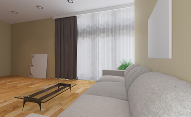 Modern office building interior. 3D rendering.. Blank paintings.  Mockup.