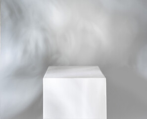 blank white square pedestal mockup on gray background