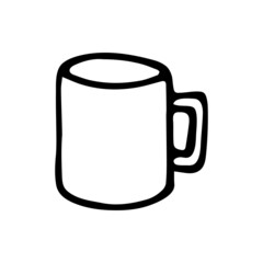 Hand drawn doodle camp mug. Vector metal mug. Simple travel cup. Outline.